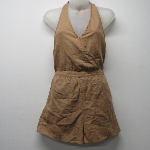 American Eagle Outfitters Pants - NWT American Eagle Linen Blend Tan Halter Romper Shortall sz XS Boho Vacation